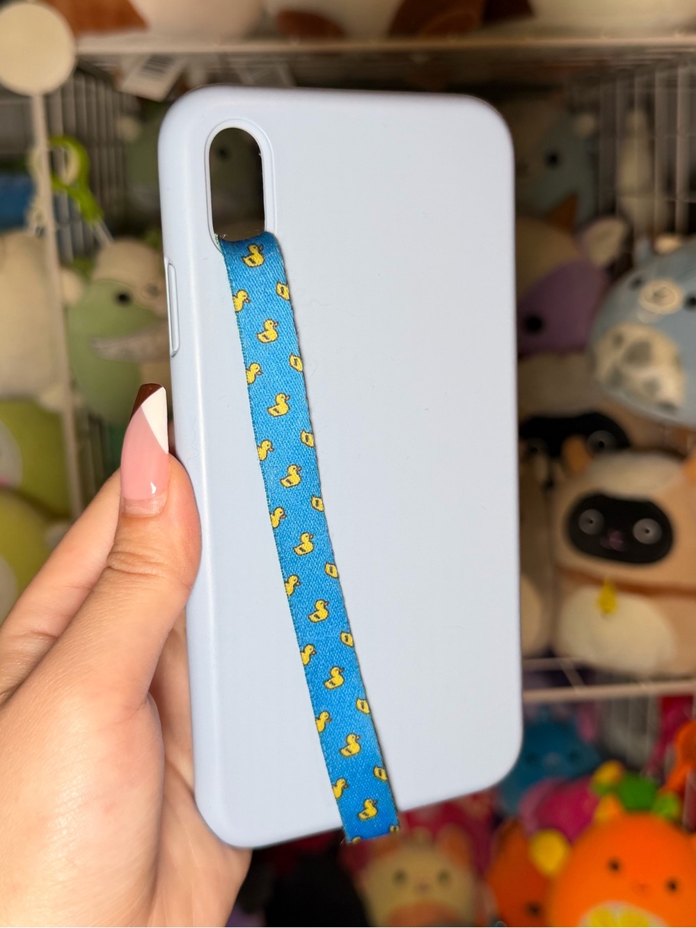IPhone XS Max Silicone Case in Baby Blue with Duck Phone Loop